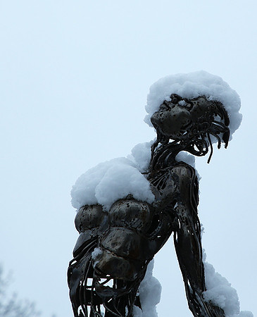 Snow covered sculpture - French artist Annick Dumarchey