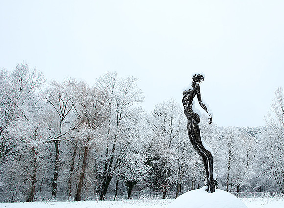 Snow covered sculpture - French artist Annick Dumarchey