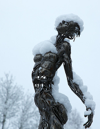 Snow covered sculpture - French artist Annick Dumarchey