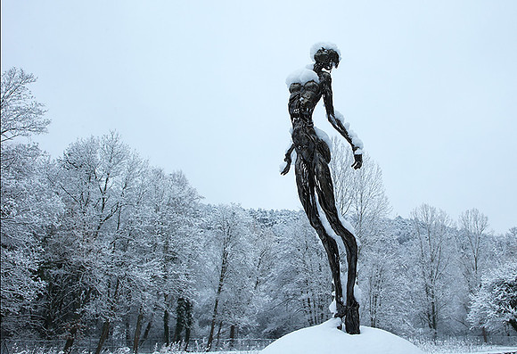 Snow covered sculpture - French artist Annick Dumarchey