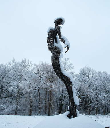 Snow covered sculpture - French artist Annick Dumarchey