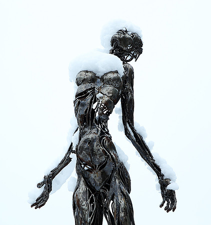 Snow covered sculpture - French artist Annick Dumarchey