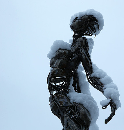 Snow covered sculpture - French artist Annick Dumarchey