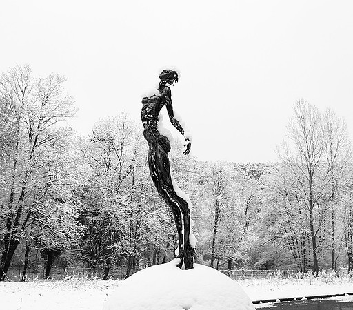 Snow covered sculpture - French artist Annick Dumarchey