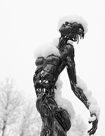 Snow covered sculpture - French artist Annick Dumarchey