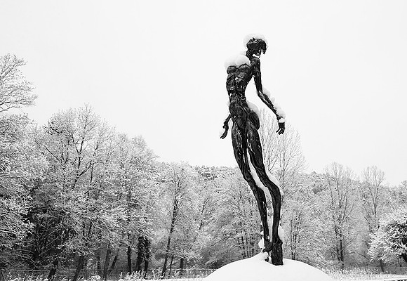Snow covered sculpture - French artist Annick Dumarchey