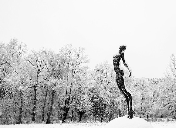 Snow covered sculpture - French artist Annick Dumarchey