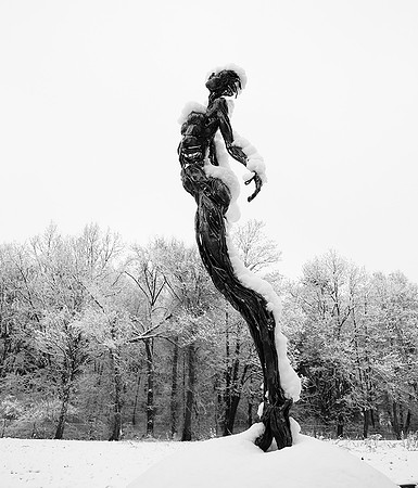 Snow covered sculpture - French artist Annick Dumarchey