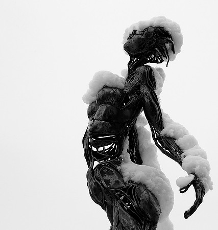 Snow covered sculpture - French artist Annick Dumarchey
