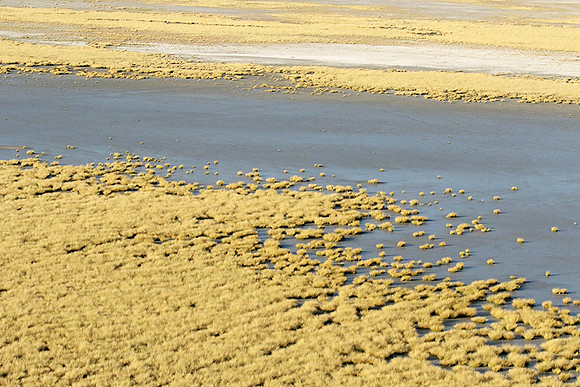 Helicopter flight ove Makgadikgadi salt pan