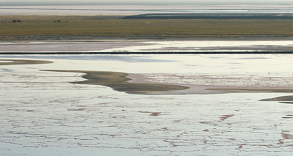 Helicopter flight ove Makgadikgadi salt pan