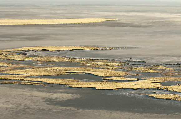 Helicopter flight ove Makgadikgadi salt pan
