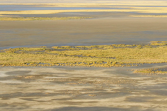 Helicopter flight ove Makgadikgadi salt pan