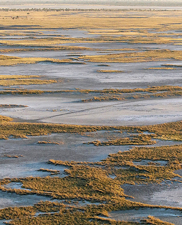 Helicopter flight ove Makgadikgadi salt pan